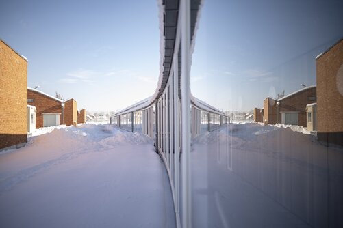 Campus Härlen an einem Wintertag mit viel Schnee